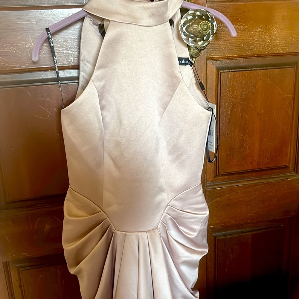 Lavish Alice Champagne Satin Halterneck Dress NWT Size 4